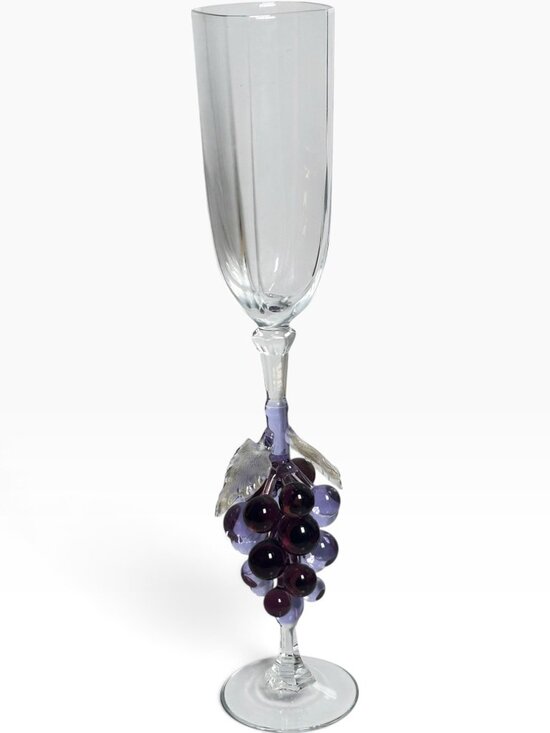 Unknown Other - Vintage Murano Style Art Glass Champagne Flute Purple Grape Stem Paneled Shape